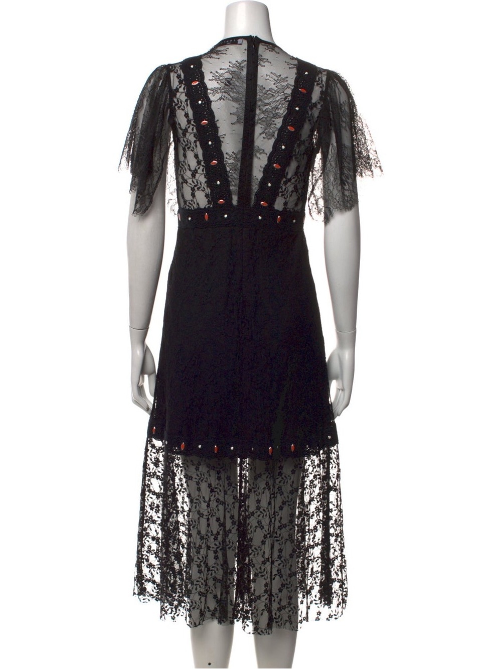 Sandro Black Lace Midi Dress with Embellished Accents - Picture 7 of 9